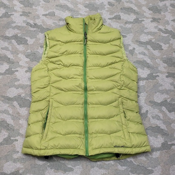 Eddie Bauer Puffer Vest Women's Medium Green Down‎ Full Zip - Picture 1 of 12